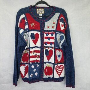 Heirloom Collectibles Cardigan Sweater Women M America USA Teacher Patriotic VTG